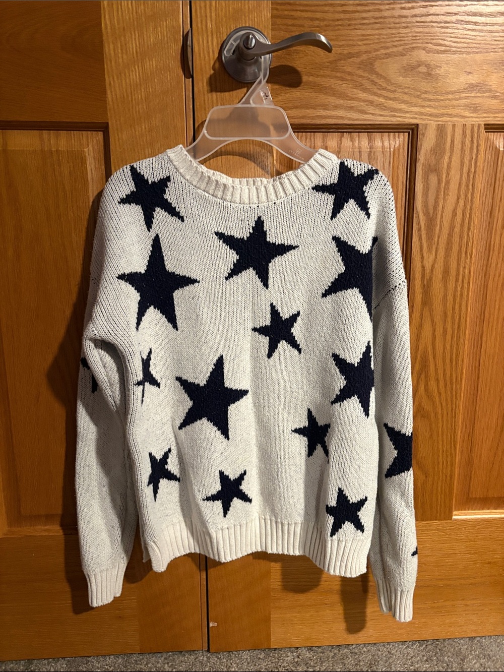 Cream Star-Print Crewneck Sweater